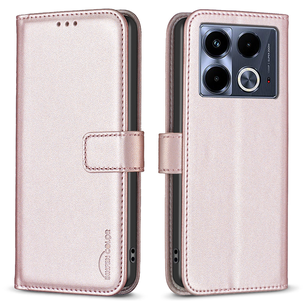 BINFEN COLOR BF17 For Transsion Infinix Note 40 Case Shockproof Leather Phone Wallet Cover - Rose Gold