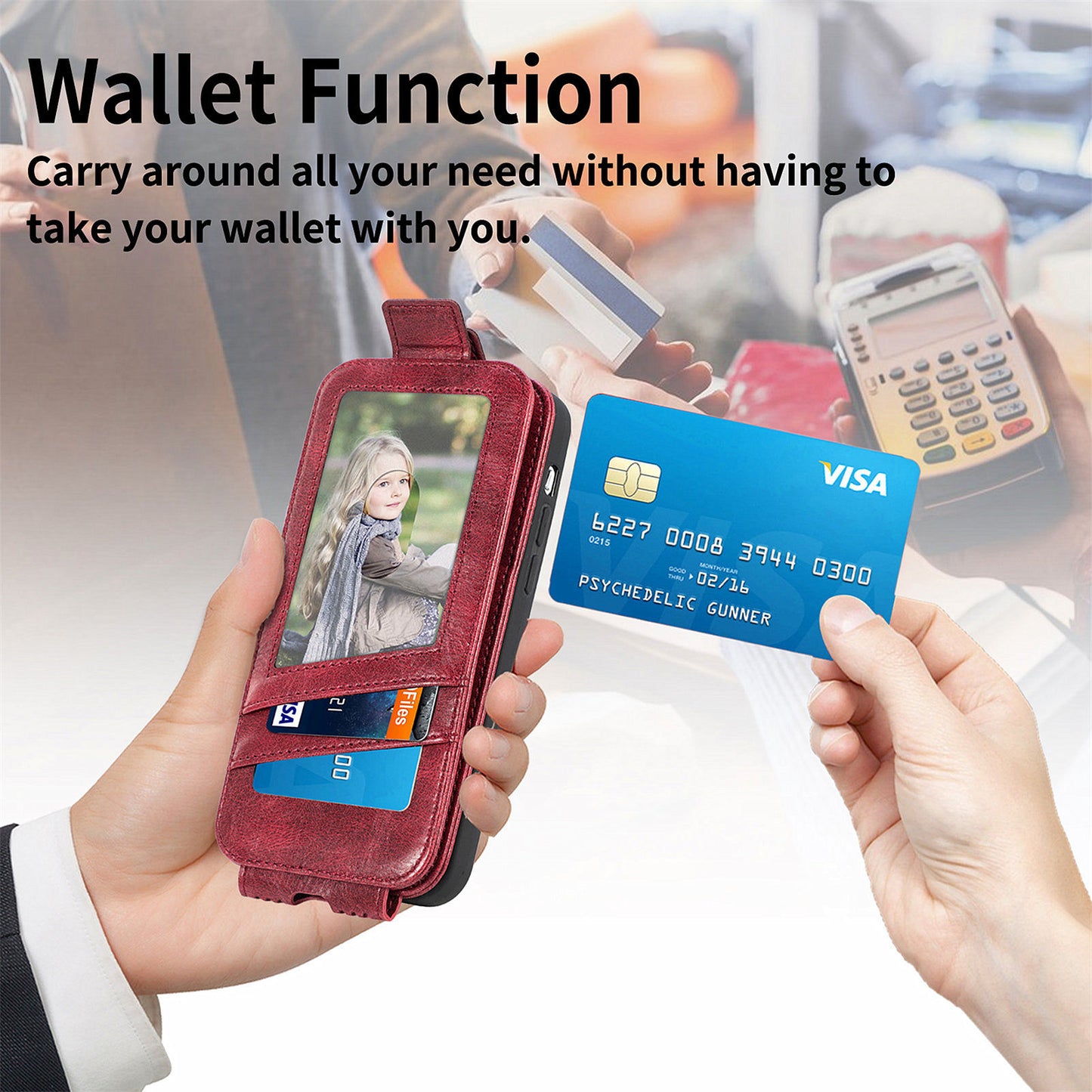 For Samsung Galaxy S24+ Case Zipper Wallet PU Leather Stand Phone Cover - Wine Red