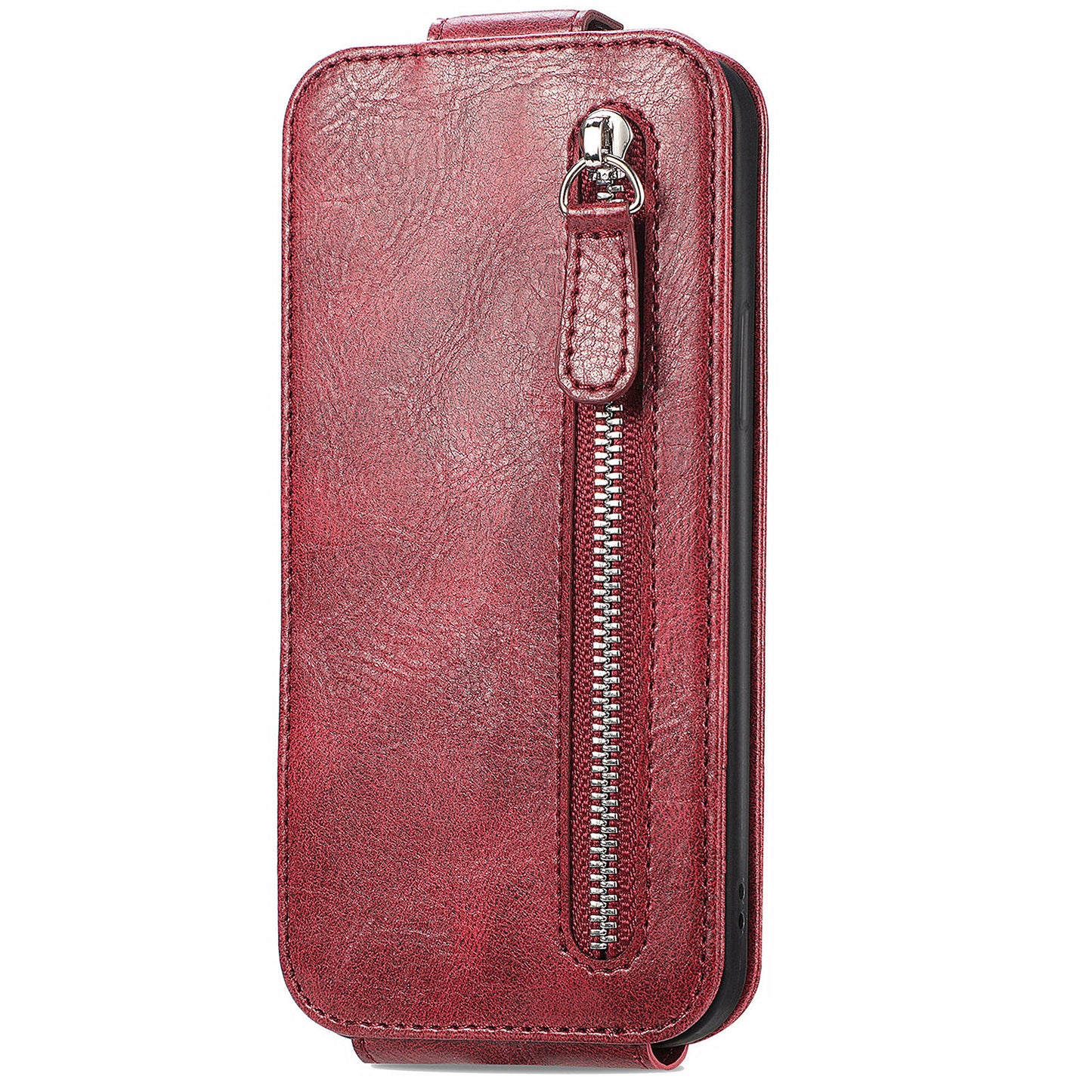 For Samsung Galaxy S24+ Case Zipper Wallet PU Leather Stand Phone Cover - Wine Red