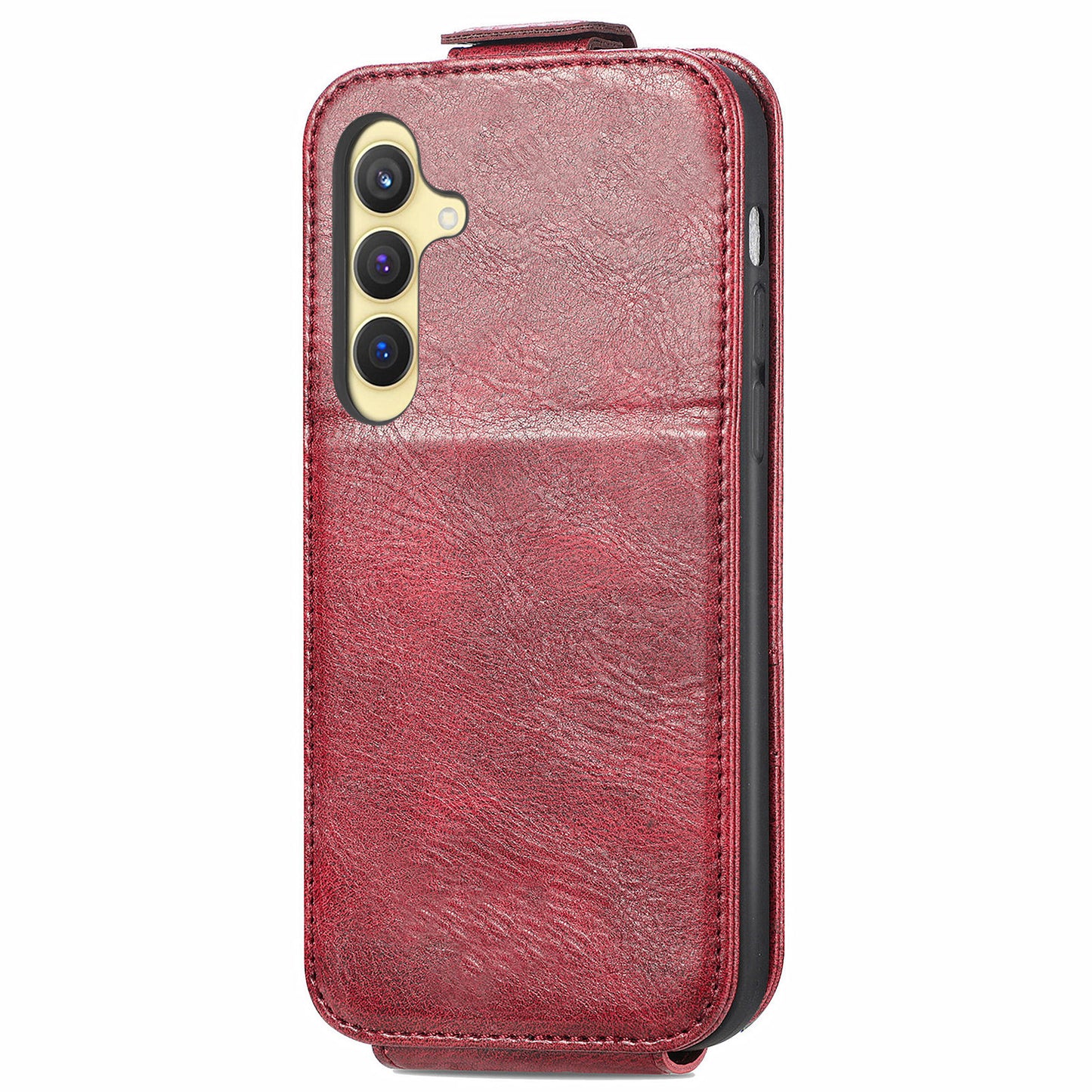 For Samsung Galaxy S24+ Case Zipper Wallet PU Leather Stand Phone Cover - Wine Red