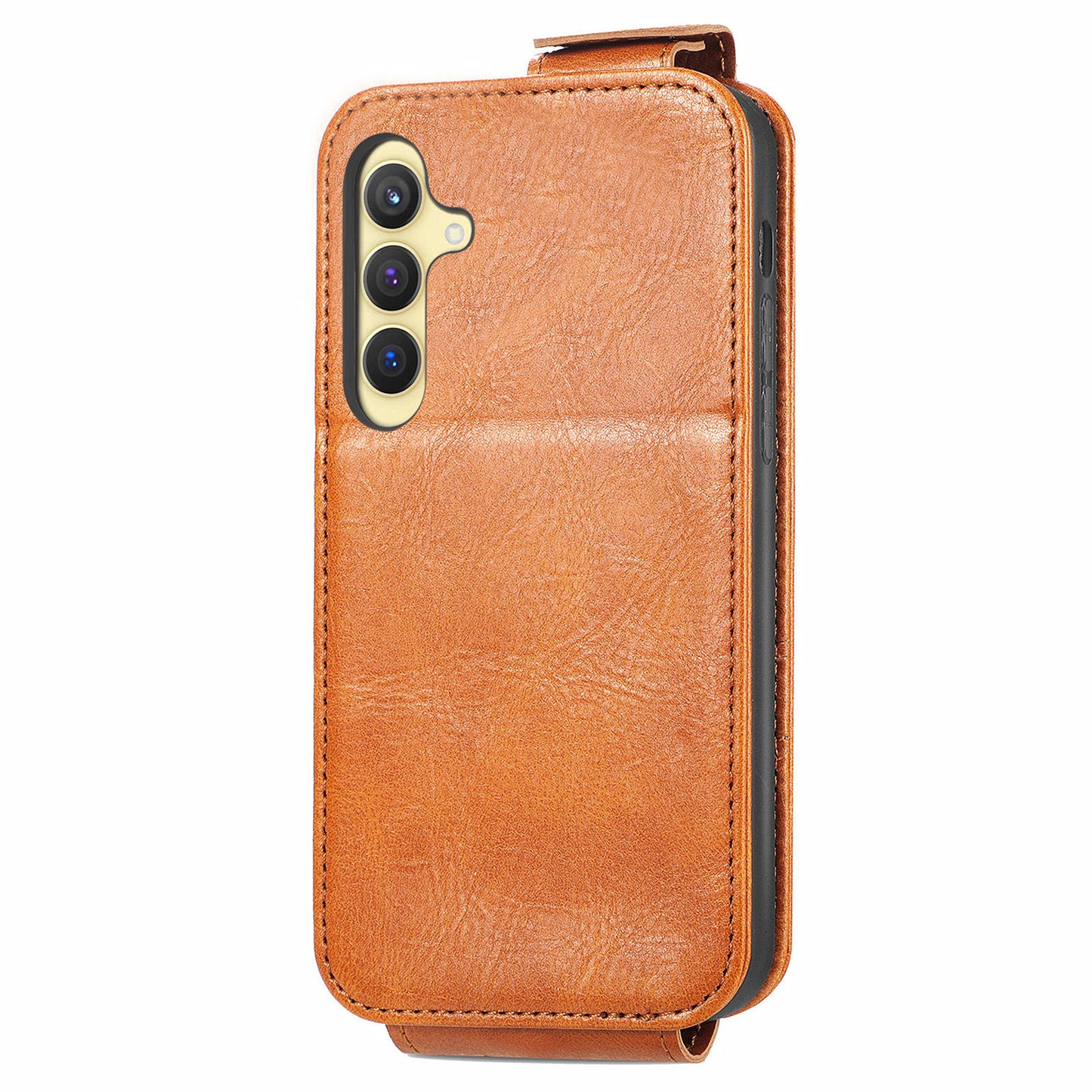 For Samsung Galaxy S24+ Case Zipper Wallet PU Leather Stand Phone Cover - Brown
