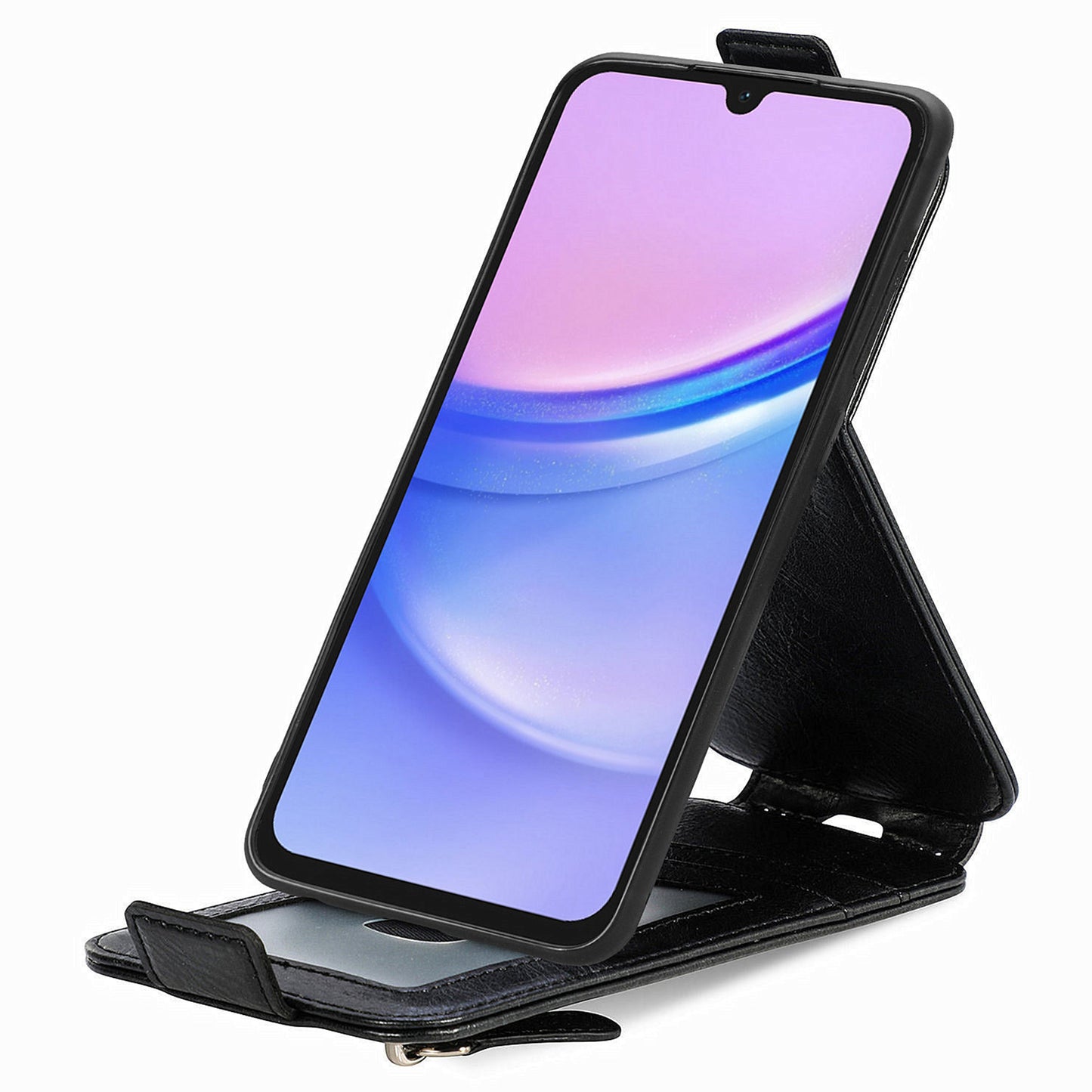 For Samsung Galaxy A15 4G Case Zipper Pocket PU Leather Vertical Flip Wallet Phone Cover - Black