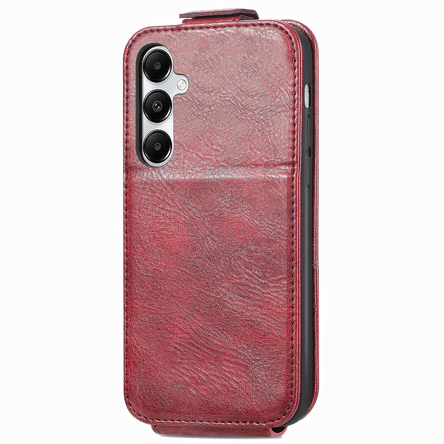 For Samsung Galaxy A15 4G Case Zipper Pocket PU Leather Vertical Flip Wallet Phone Cover - Wine Red