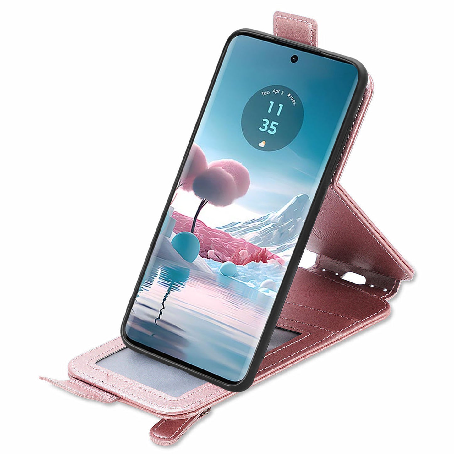 For Motorola Edge 40 Neo 5G PU Leather Phone Case Shockproof Vertical Flip Zipper Wallet Cover - Rose Gold