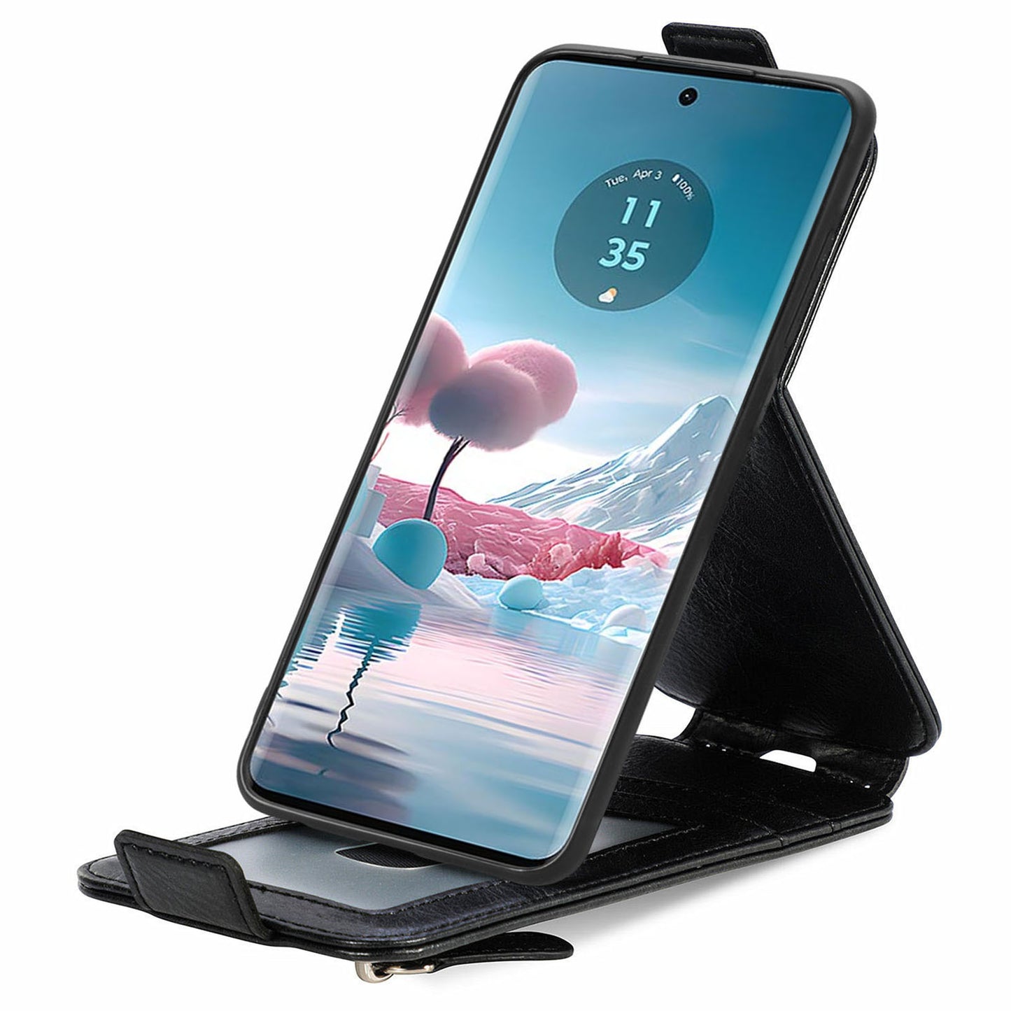 For Motorola Edge 40 Neo 5G PU Leather Phone Case Shockproof Vertical Flip Zipper Wallet Cover - Black