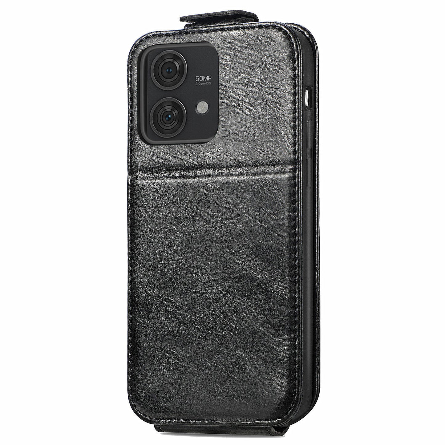 For Motorola Edge 40 Neo 5G PU Leather Phone Case Shockproof Vertical Flip Zipper Wallet Cover - Black