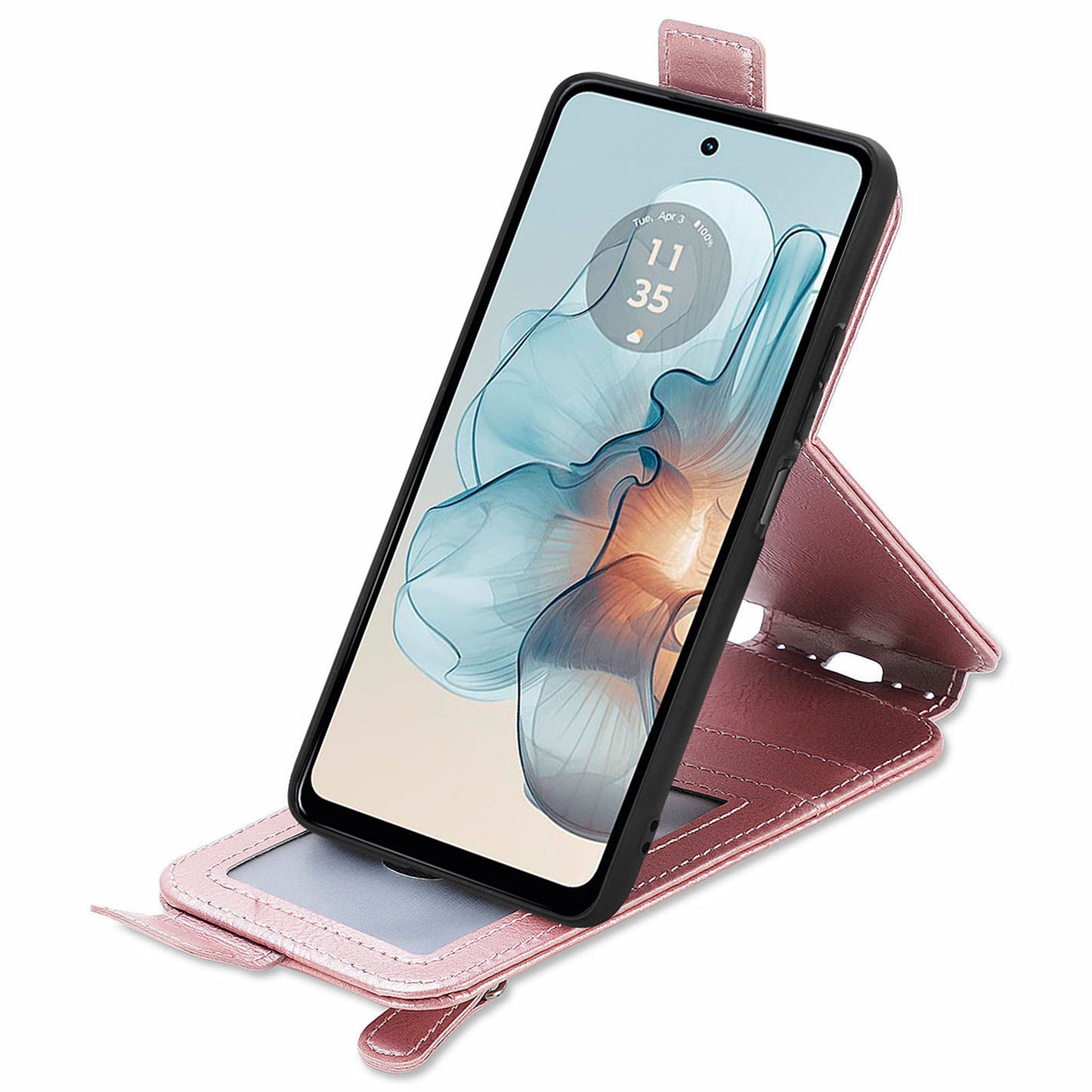 For Motorola Moto G24 Power Phone Case Zipper Pocket Vertical Flip Leather Stand Anti-drop Cover - Rose Gold