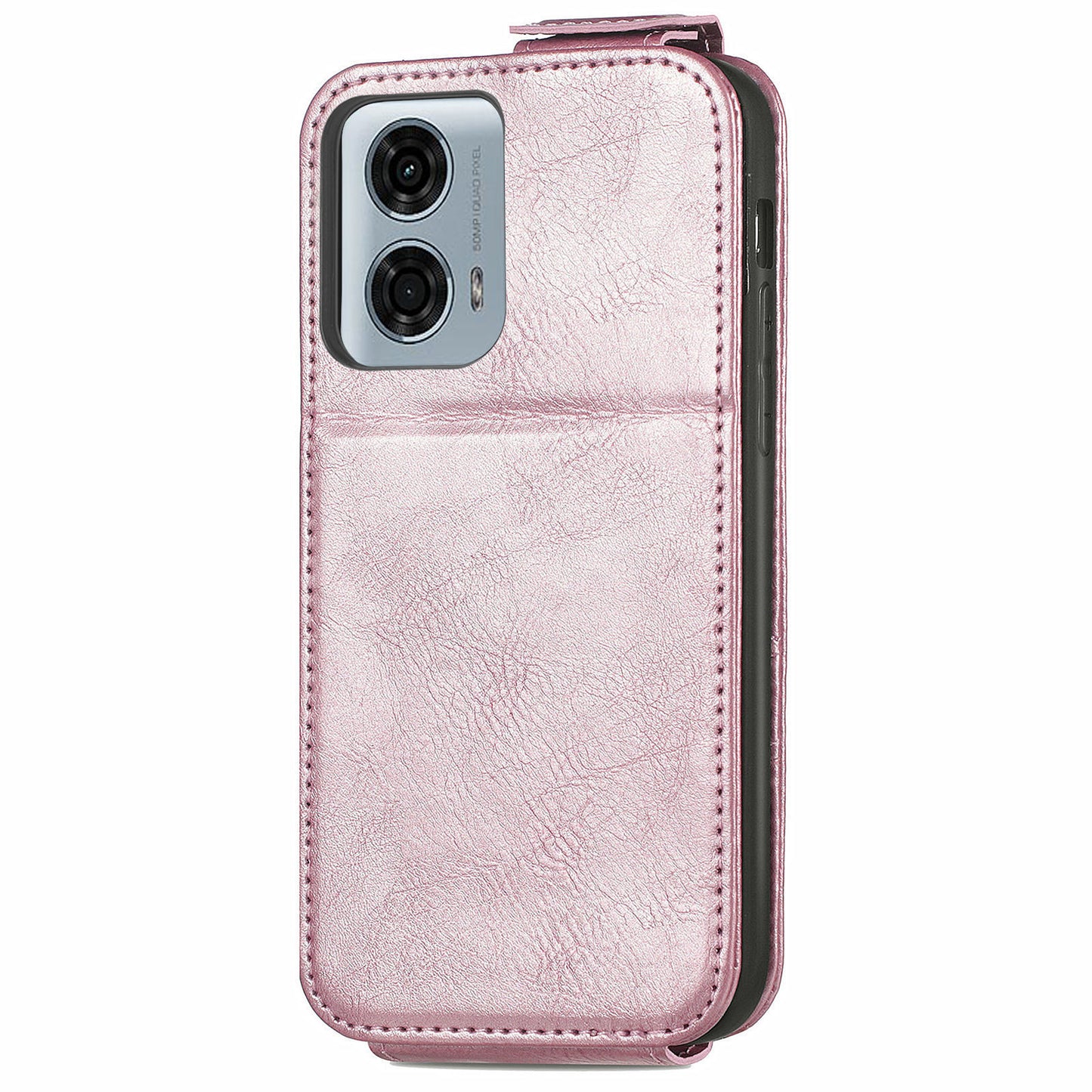 For Motorola Moto G24 Power Phone Case Zipper Pocket Vertical Flip Leather Stand Anti-drop Cover - Rose Gold