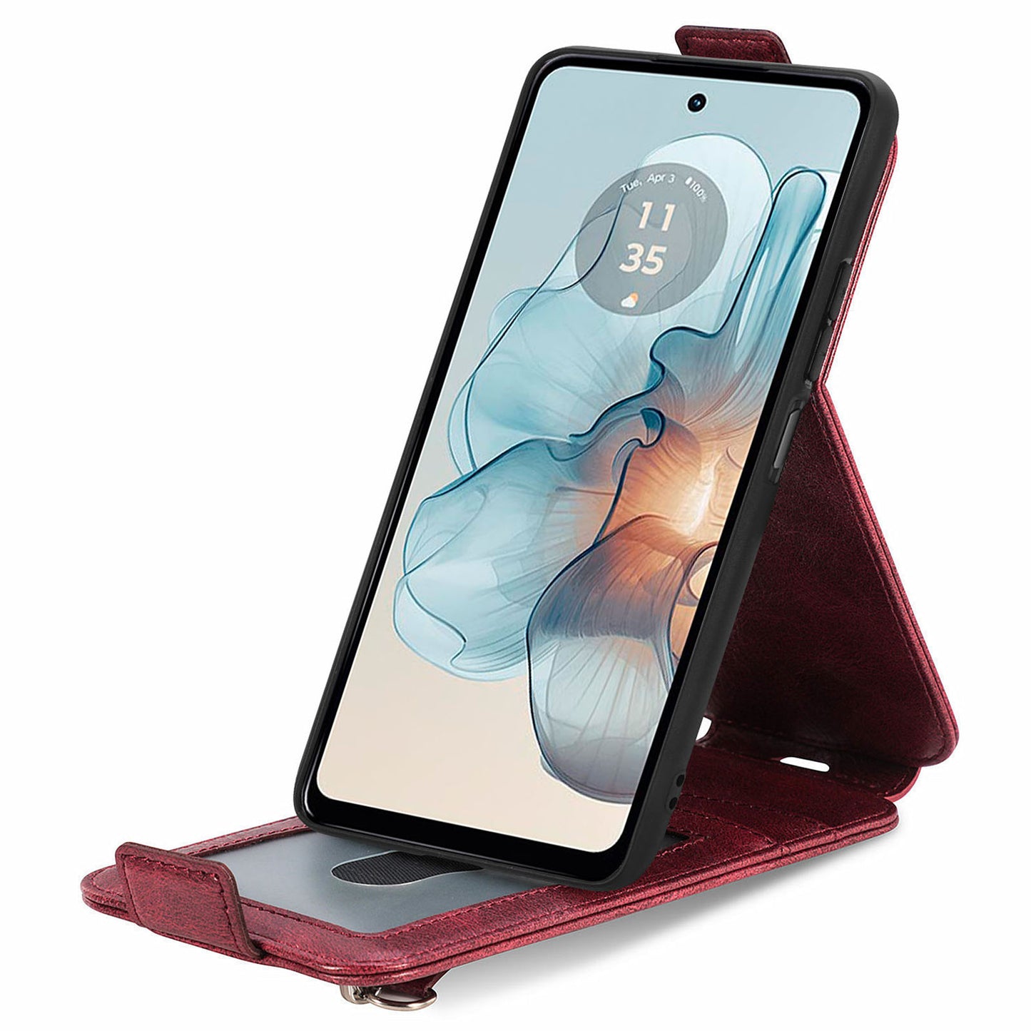 For Motorola Moto G24 Power Phone Case Zipper Pocket Vertical Flip Leather Stand Anti-drop Cover - Wine Red