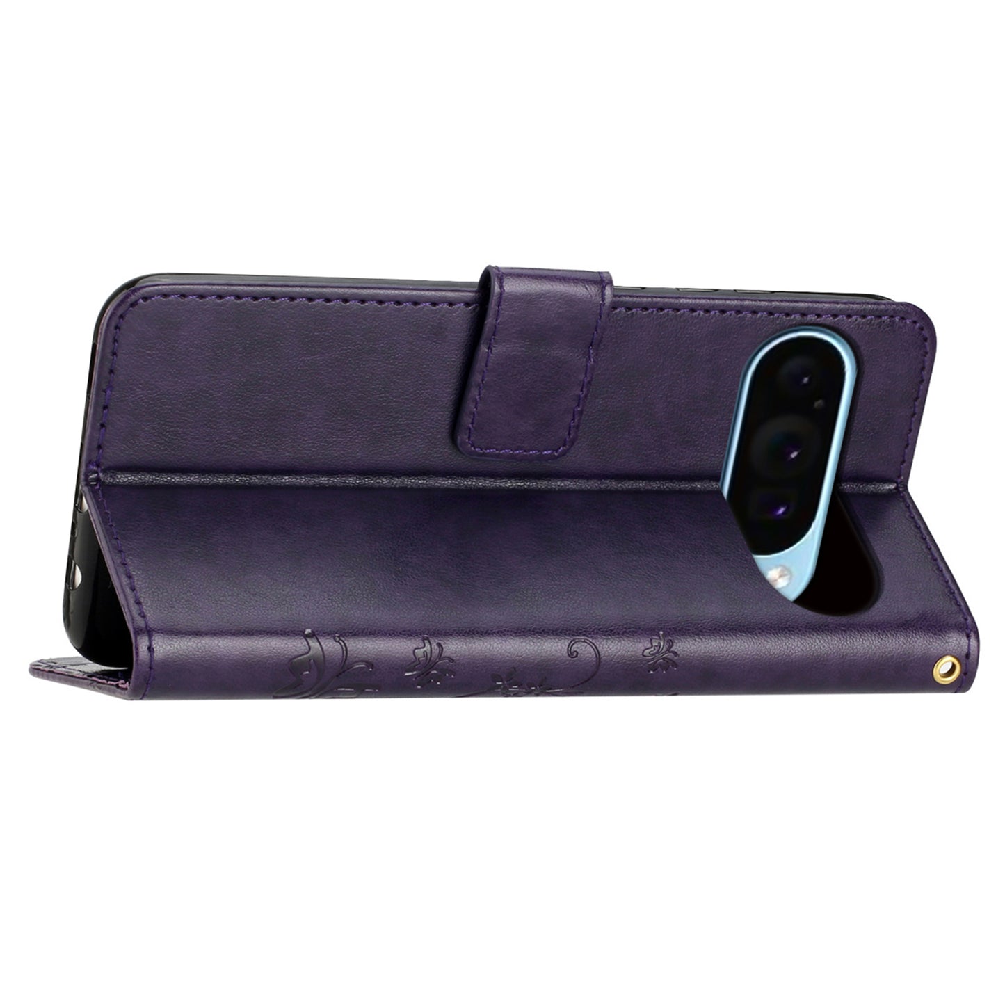 For Google Pixel 9 Case Butterfly Pattern PU Leather Wallet Phone Cover - Dark Purple