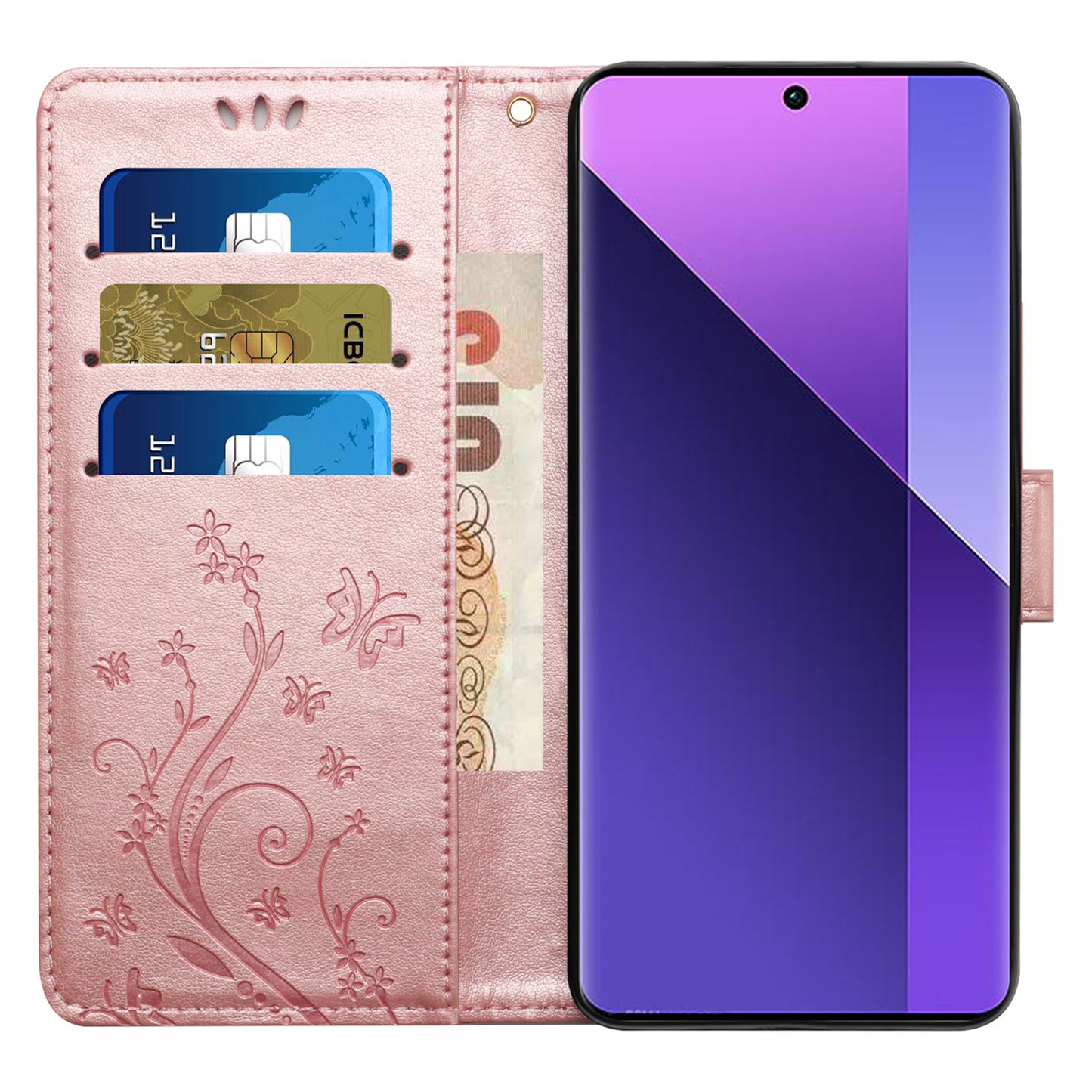 For Google Pixel 9 Case Butterfly Pattern PU Leather Wallet Phone Cover - Rose Gold