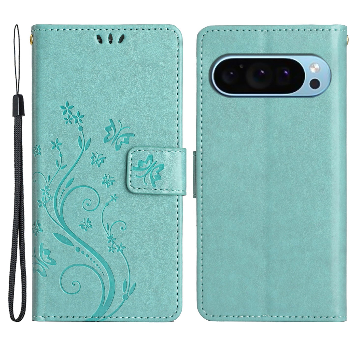 For Google Pixel 9 Case Butterfly Pattern PU Leather Wallet Phone Cover - Baby Blue