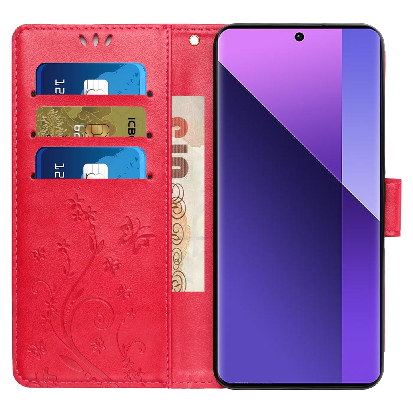 For Google Pixel 9 Case Butterfly Pattern PU Leather Wallet Phone Cover - Red