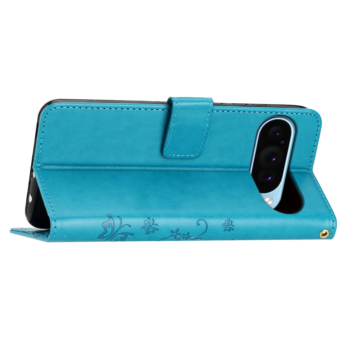 For Google Pixel 9 Case Butterfly Pattern PU Leather Wallet Phone Cover - Blue