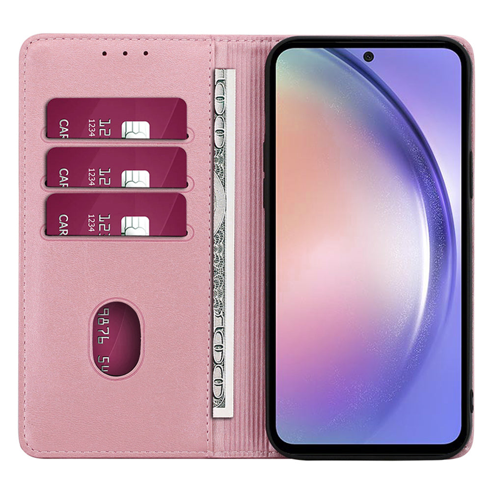 For Samsung Galaxy M15 5G Case PU Leather Calf Texture Phone Wallet Cover - Rose Gold