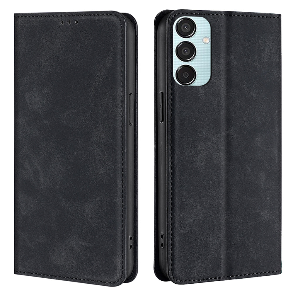 For Samsung Galaxy M15 5G Case Anti-drop Stand Card Holder PU Leather Phone Cover - Black