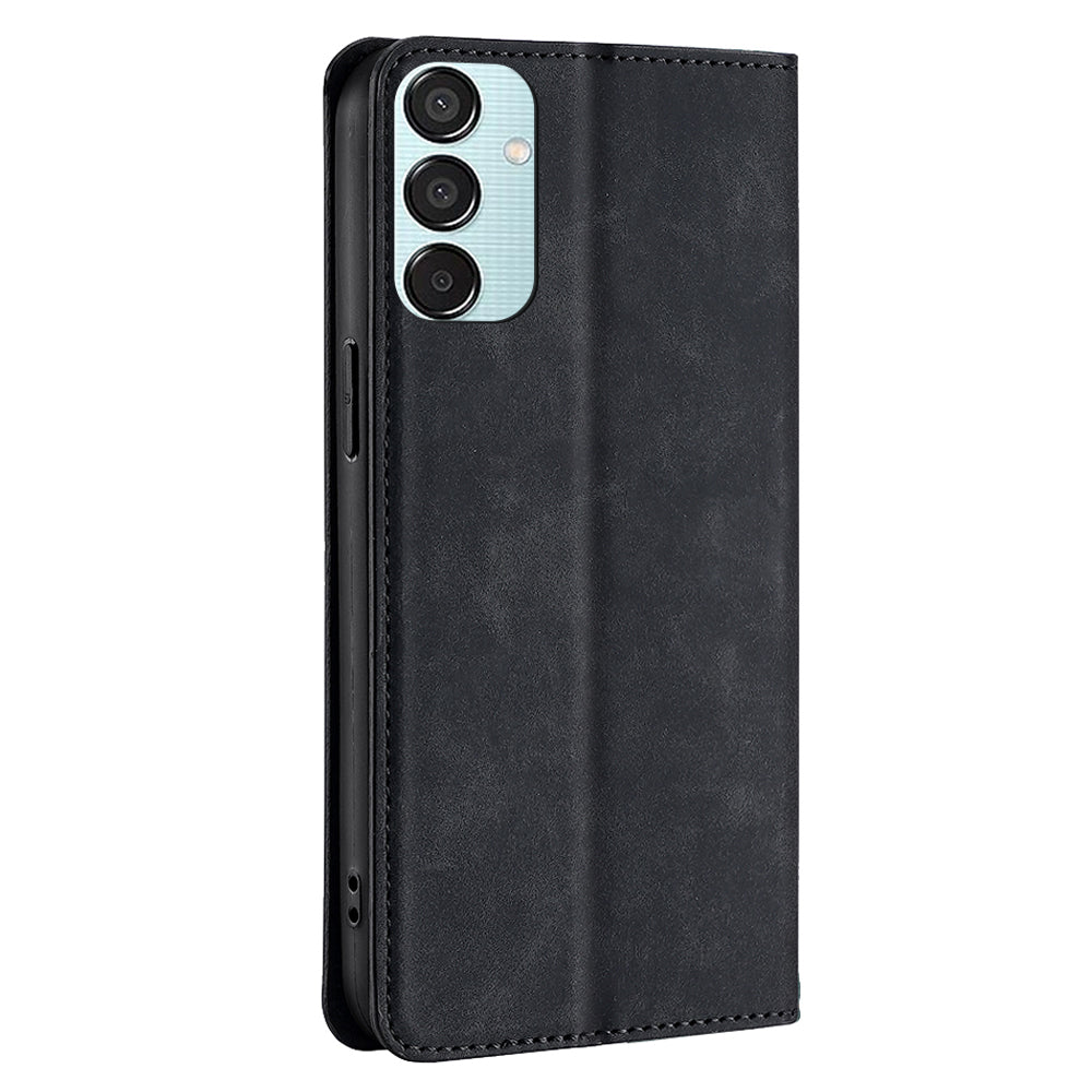 For Samsung Galaxy M15 5G Case Anti-drop Stand Card Holder PU Leather Phone Cover - Black