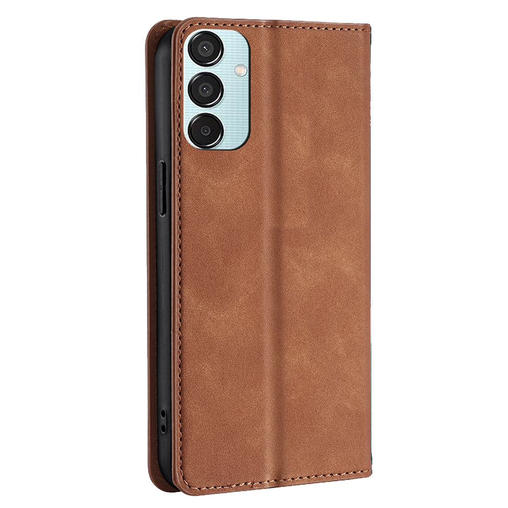 For Samsung Galaxy M15 5G Case Anti-drop Stand Card Holder PU Leather Phone Cover - Light Brown