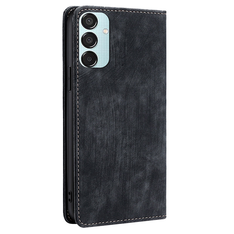 For Samsung Galaxy M15 5G Folio Flip Case RFID Blocking Card Holder Phone Cover - Black