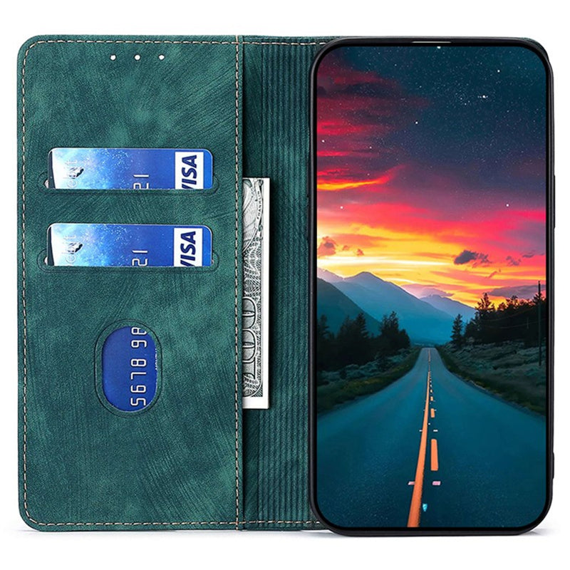 For Samsung Galaxy M15 5G Folio Flip Case RFID Blocking Card Holder Phone Cover - Green