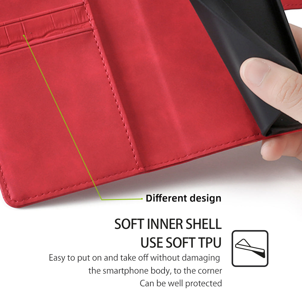 For Samsung Galaxy M15 5G Case Crocodile Texture Leather Wallet Phone Cover - Red