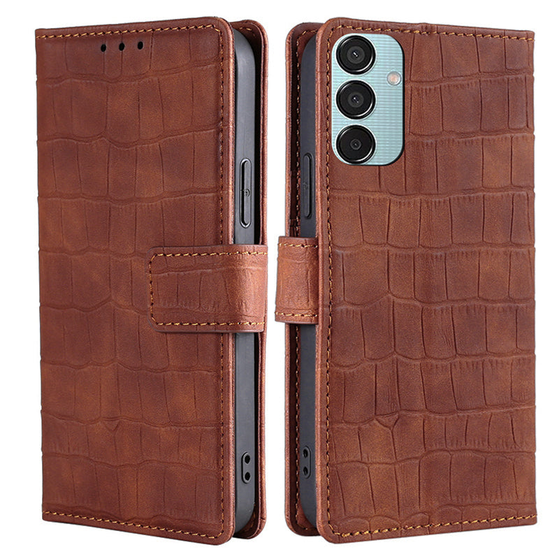 For Samsung Galaxy M15 5G Case Crocodile Texture Leather Wallet Phone Cover - Brown