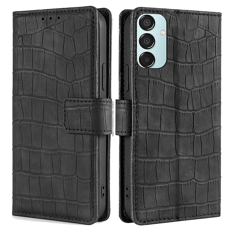For Samsung Galaxy M15 5G Case Crocodile Texture Leather Wallet Phone Cover - Black
