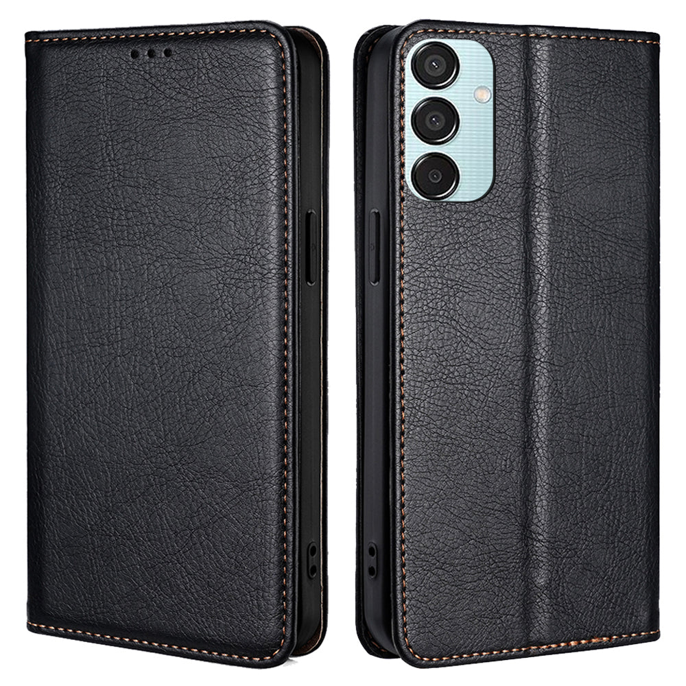 For Samsung Galaxy M15 5G Magnetic Closure Wallet Case Leather Phone Cover - Black