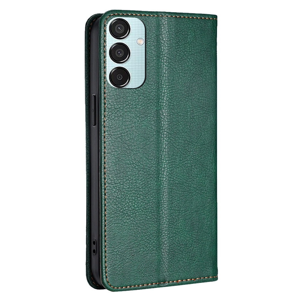 For Samsung Galaxy M15 5G Magnetic Closure Wallet Case Leather Phone Cover - Green