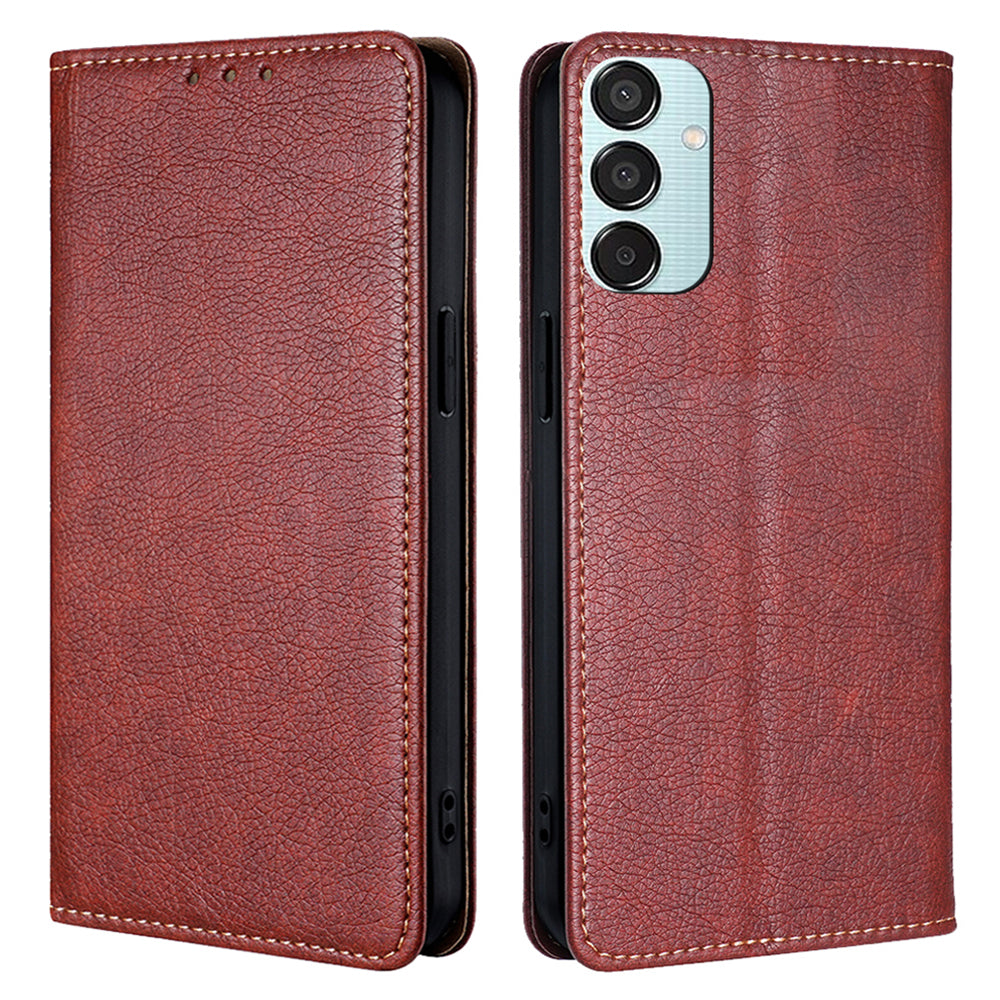 For Samsung Galaxy M15 5G Magnetic Closure Wallet Case Leather Phone Cover - Brown