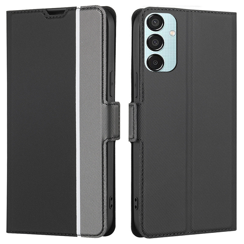 For Samsung Galaxy M15 5G Case PU Leather Phone Shell Twill Texture Card Slots Cover - Black