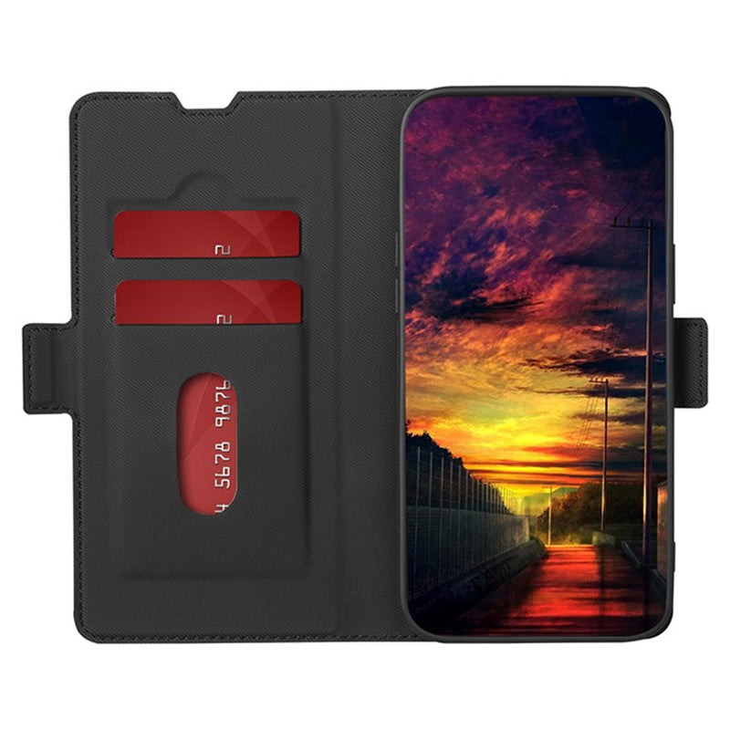 For Samsung Galaxy M15 5G Case PU Leather Phone Shell Twill Texture Card Slots Cover - Black