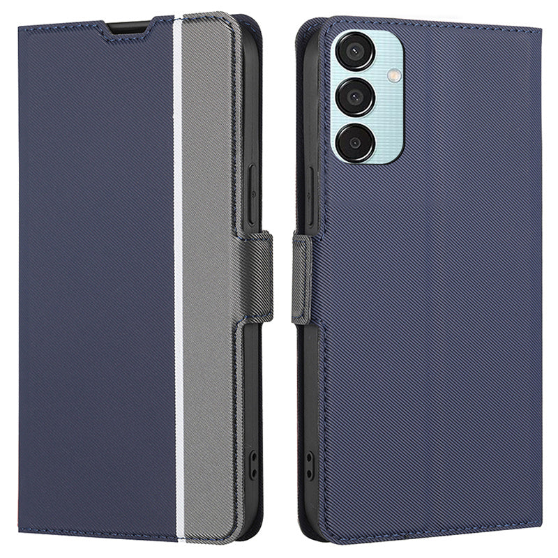 For Samsung Galaxy M15 5G Case PU Leather Phone Shell Twill Texture Card Slots Cover - Blue