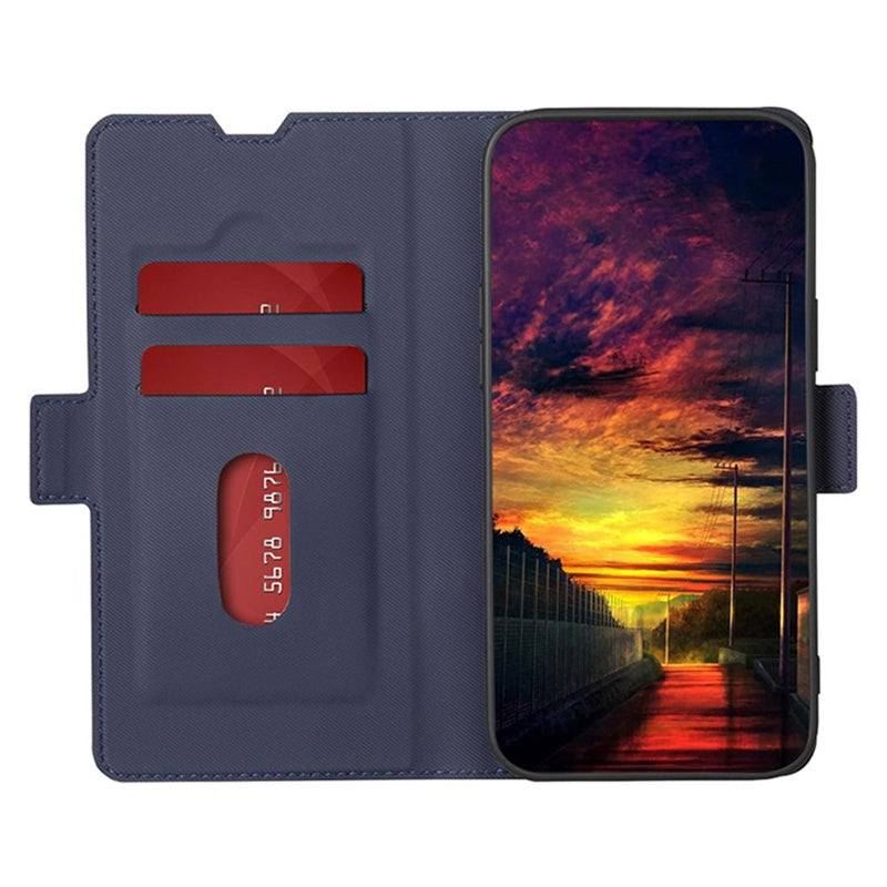 For Samsung Galaxy M15 5G Case PU Leather Phone Shell Twill Texture Card Slots Cover - Blue