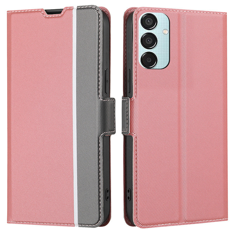For Samsung Galaxy M15 5G Case PU Leather Phone Shell Twill Texture Card Slots Cover - Pink