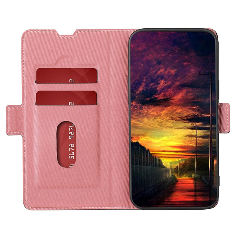 For Samsung Galaxy M15 5G Case PU Leather Phone Shell Twill Texture Card Slots Cover - Pink