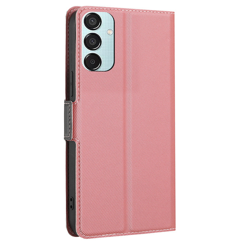 For Samsung Galaxy M15 5G Case PU Leather Phone Shell Twill Texture Card Slots Cover - Pink