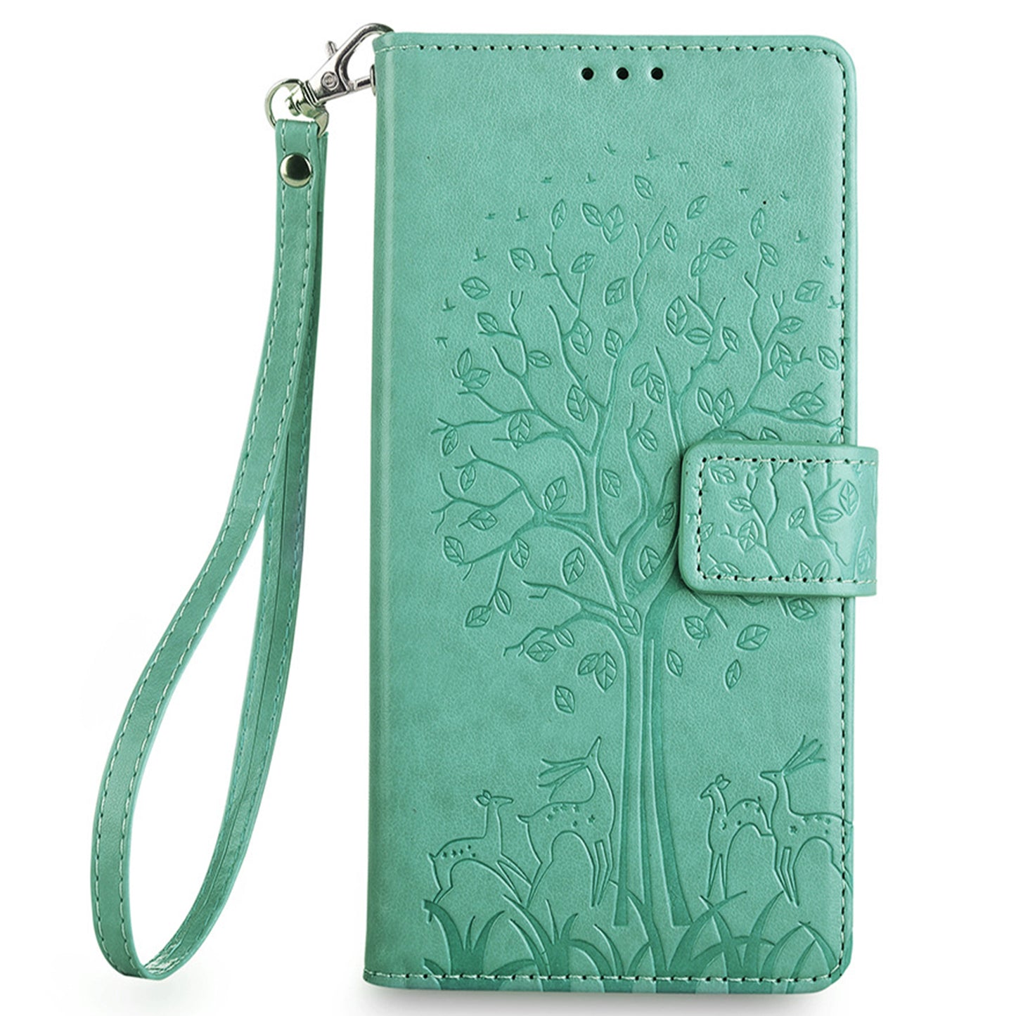 For Samsung Galaxy M15 5G Leather Case with 3 Card Slots Tree Pattern Phone Cover - Green
