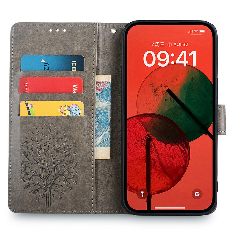 For Samsung Galaxy M15 5G Leather Case with 3 Card Slots Tree Pattern Phone Cover - Rose Gold