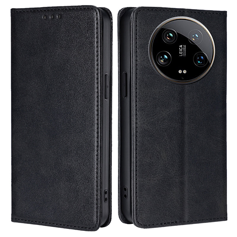 For Xiaomi 14 Ultra Case Calf Texture PU Leather Wallet Phone Cover - Black