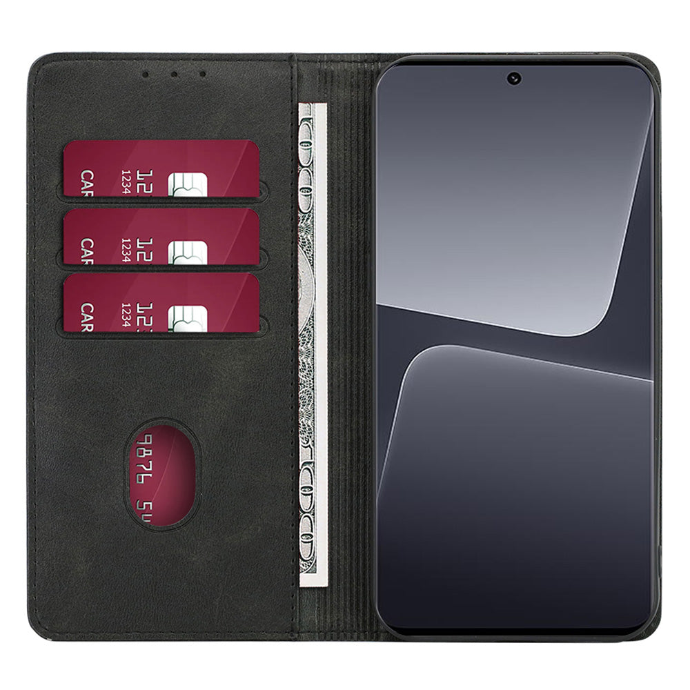For Xiaomi 14 Ultra Case Calf Texture PU Leather Wallet Phone Cover - Black
