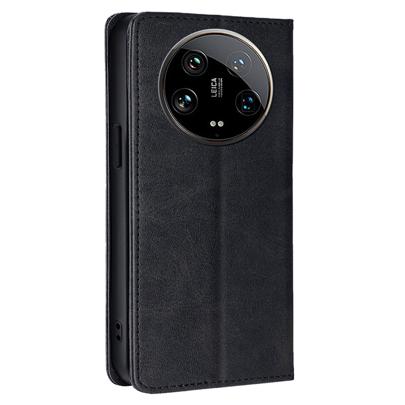 For Xiaomi 14 Ultra Case Calf Texture PU Leather Wallet Phone Cover - Black