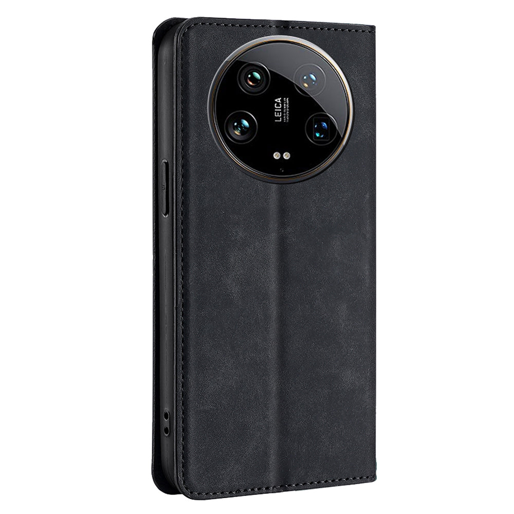 For Xiaomi 14 Ultra Case Skin Feeling PU Leather Phone Cover with Card Slots - Black