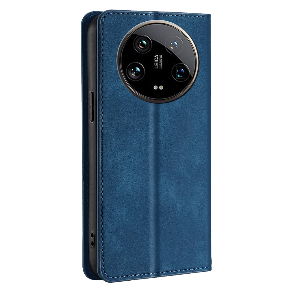 For Xiaomi 14 Ultra Case Skin Feeling PU Leather Phone Cover with Card Slots - Blue