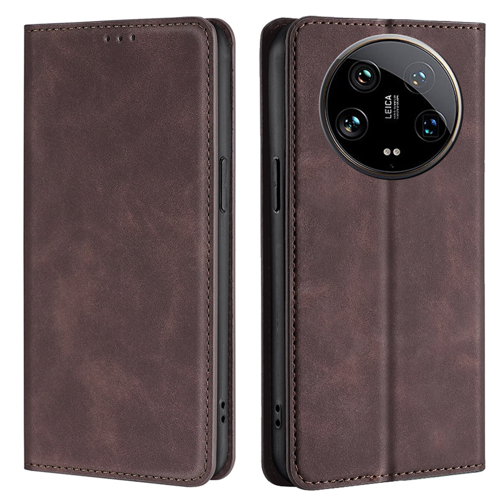 For Xiaomi 14 Ultra Case Skin Feeling PU Leather Phone Cover with Card Slots - Dark Brown