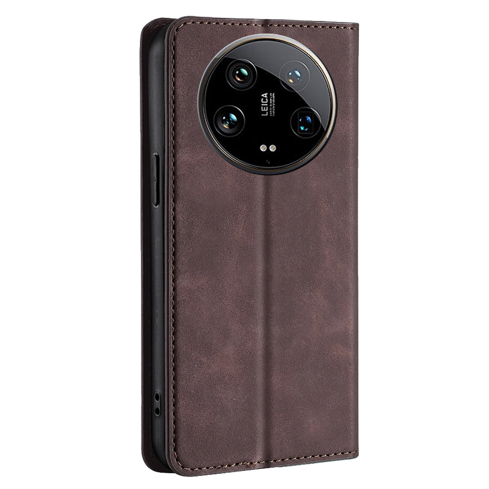 For Xiaomi 14 Ultra Case Skin Feeling PU Leather Phone Cover with Card Slots - Dark Brown