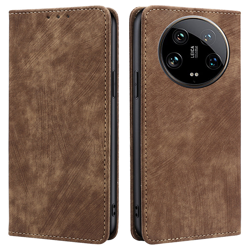 For Xiaomi 14 Ultra Case RFID Blocking PU Leather Wallet Flip Phone Cover - Brown