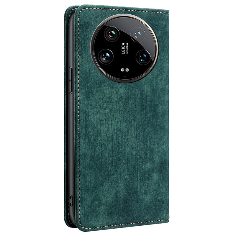 For Xiaomi 14 Ultra Case RFID Blocking PU Leather Wallet Flip Phone Cover - Green