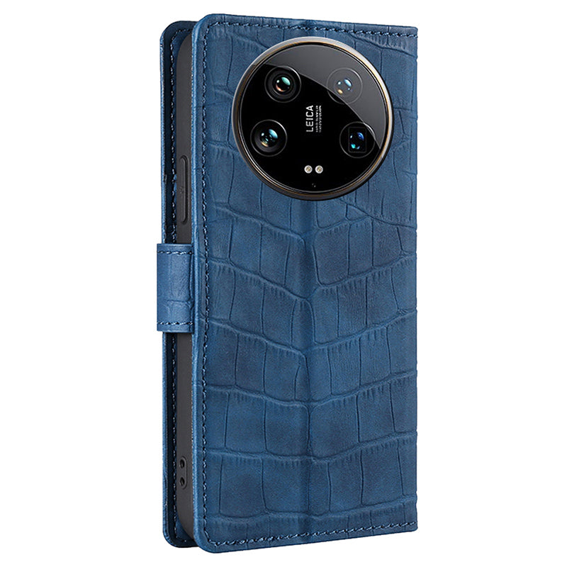 For Xiaomi 14 Ultra Leather Case Crocodile Texture Magnetic Phone Cover - Blue
