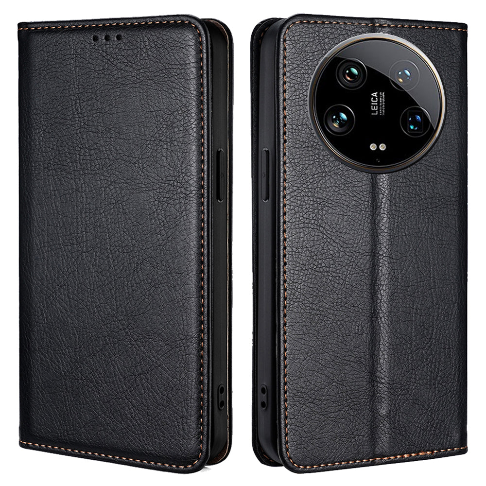 For Xiaomi 14 Ultra Case PU Leather Wallet Cover Magnetic Closing Phone Shell - Black